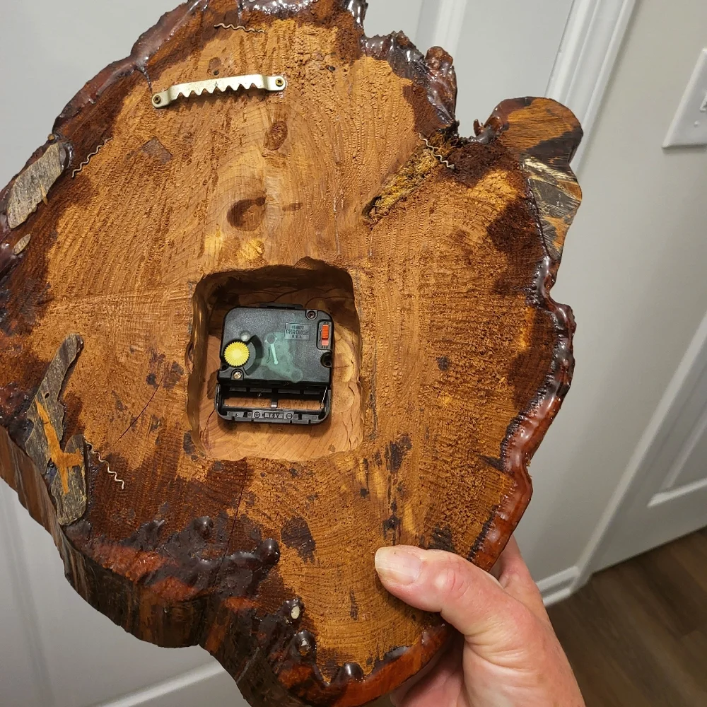 Vintage Natural Live Edge Wood Slab Wall Clock Handcrafted Works